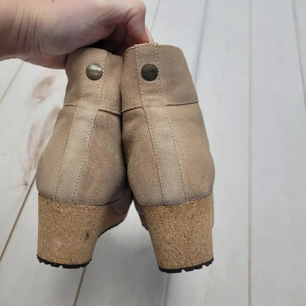 Birkenstock Papillio ebba wedge light tan suede cork wedges booties boots